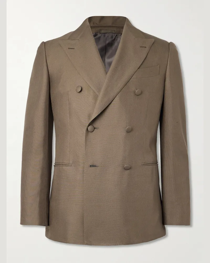Caruso Doppelreihige Smokingjacke aus Seide Braun