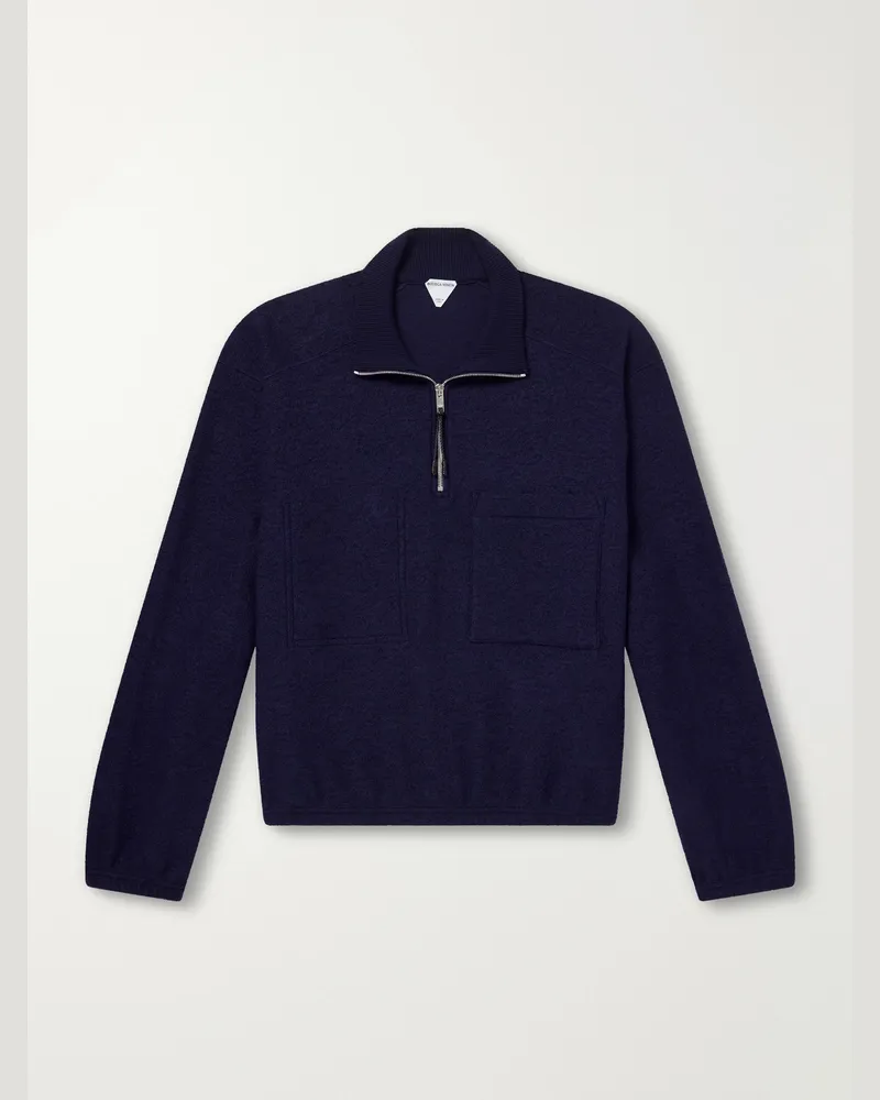 Bottega Veneta Wool-Blend Bouclé Half-Zip Sweatshirt Blue