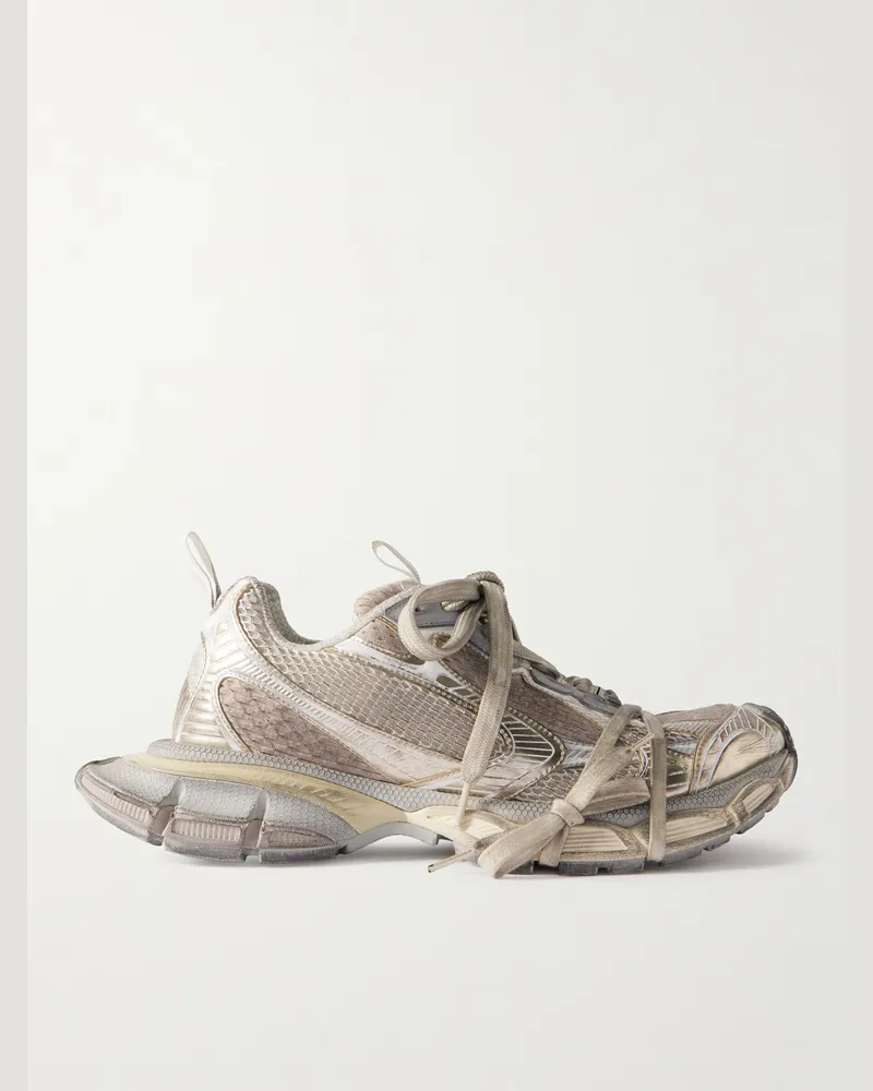 Balenciaga 3XL Distressed Mesh and Rubber Sneakers White