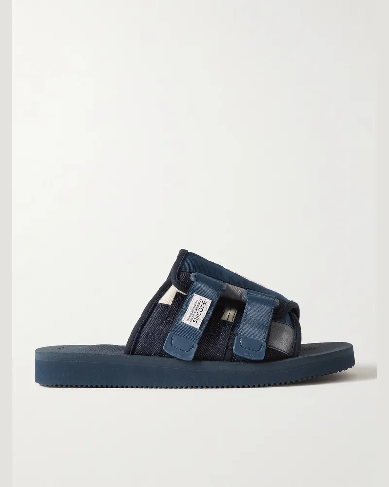 SUICOKE KAW-VS Sandalen aus Denim mit Besatz aus Veloursleder mit Webband Blau