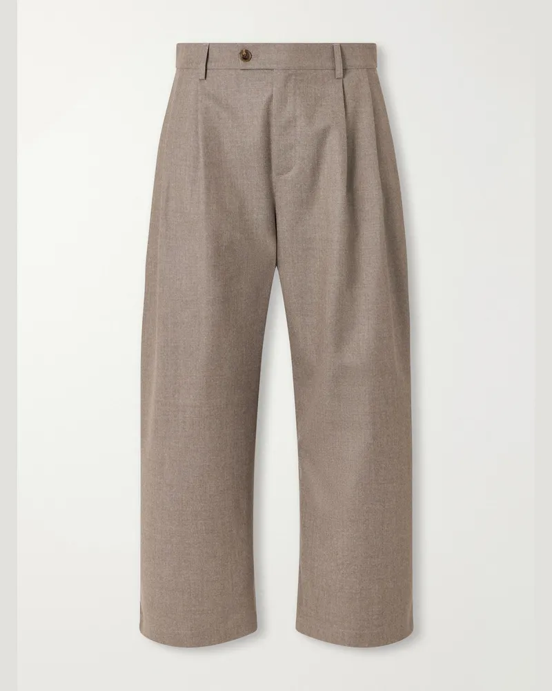 A Kind Of Guise Yesa Wide-Leg Pleated Mélange Virgin Wool-Twill Trousers Neutrals