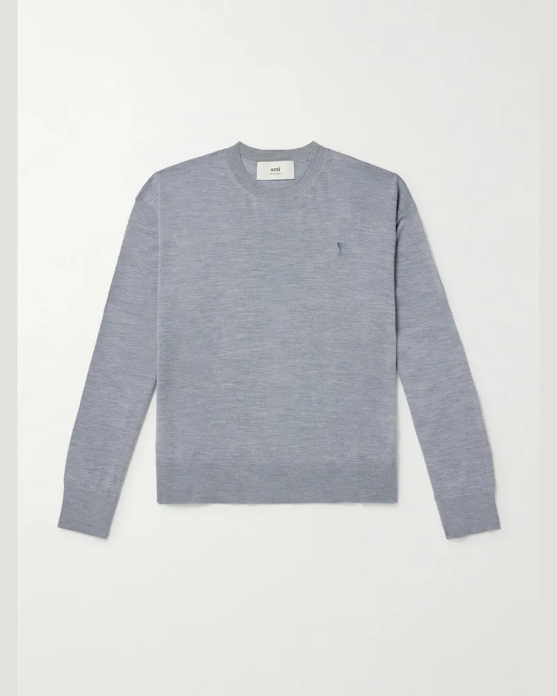 AMI Paris Sweatshirt aus einer Schurwoll-Seidenmischung mit Logostickerei Grau