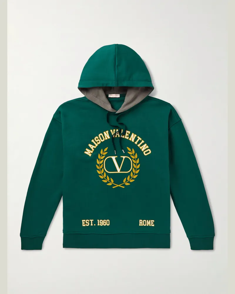 Valentino Garavani Hoodie aus Baumwoll-Jersey mit Logoprint Grün
