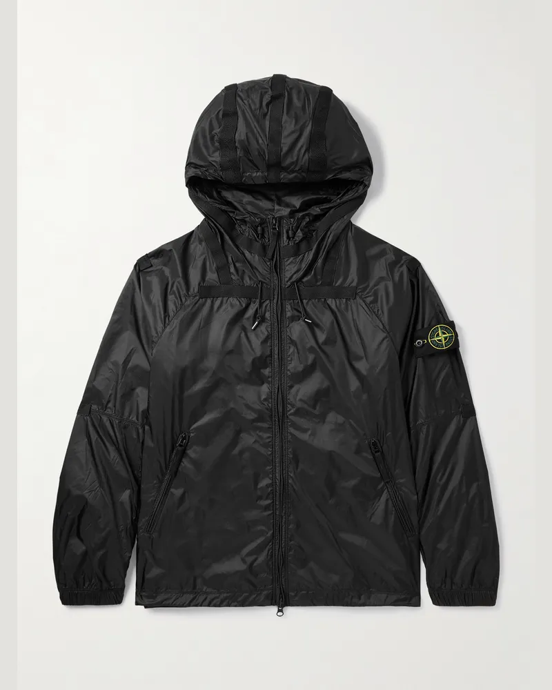 Stone Island Kapuzenjacke aus „HT“-Nylon-Ripstop mit Webband und Logodetail Schwarz