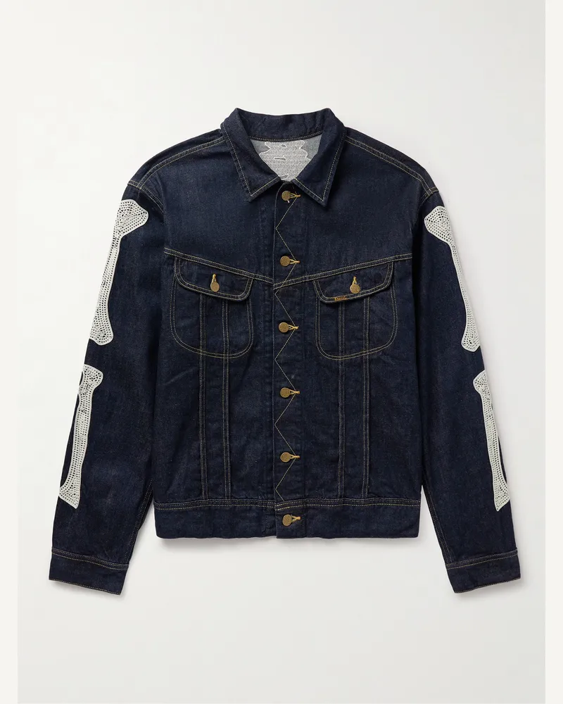 KAPITAL Crochet-Trimmed Denim Jacket Blue