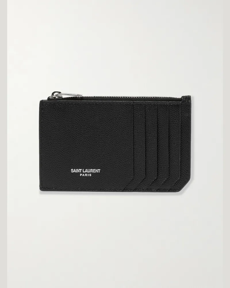 Saint Laurent Kartenetui aus genarbtem Leder Schwarz