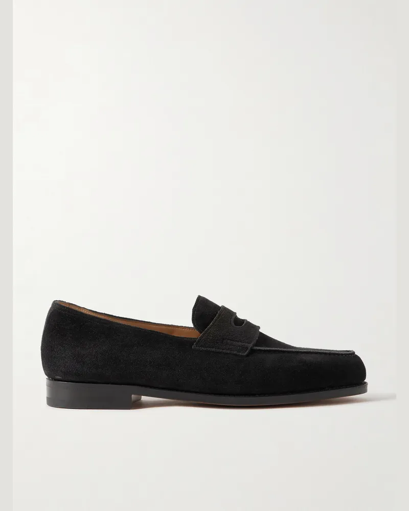 John Lobb Lopez Suede Penny Loafers Black