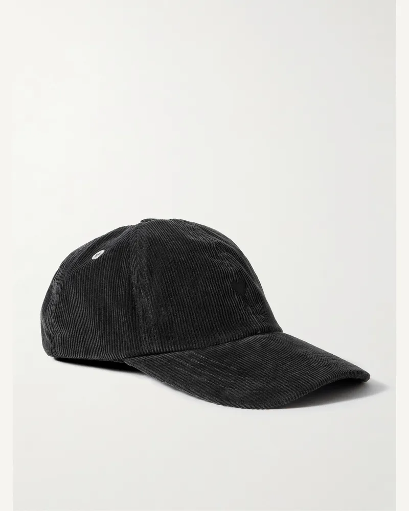 AMI Paris Baseballkappe aus Baumwollcord mit Logostickerei Schwarz
