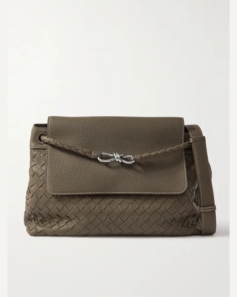 Bottega Veneta Andiamo Medium Intrecciato Full-Grain Leather Messenger Bag Green