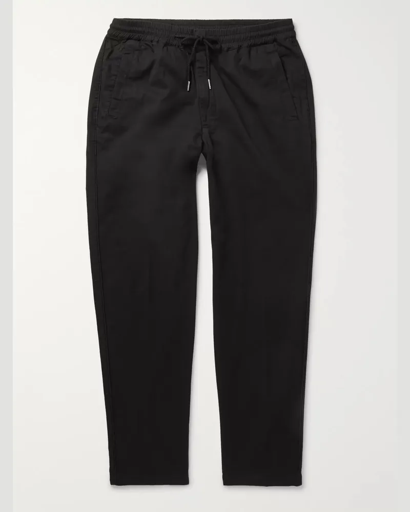 Folk Tapered Cotton-Twill Drawstring Trousers Black