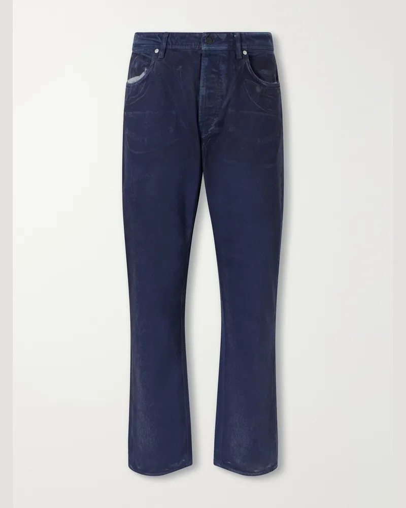 Stone Island Denim Research Collection Garment-Dyed Reflective Straight-Leg Jeans Blue
