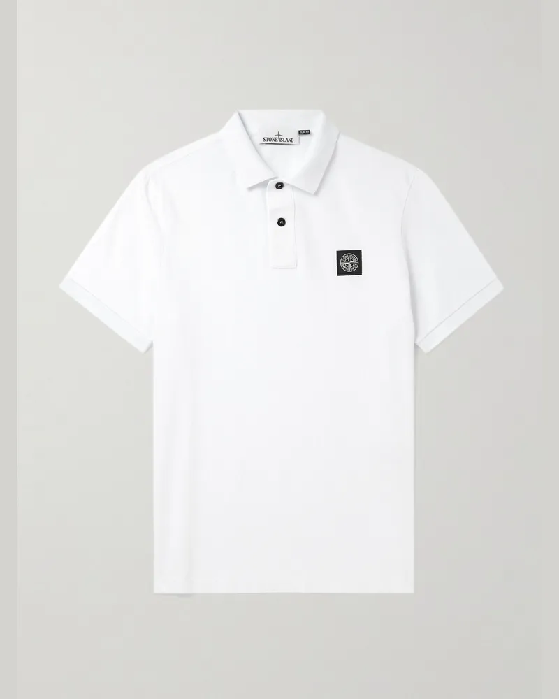 Stone Island Polohemd aus Piqué aus einer Baumwollmischung mit Logoapplikation Weiß
