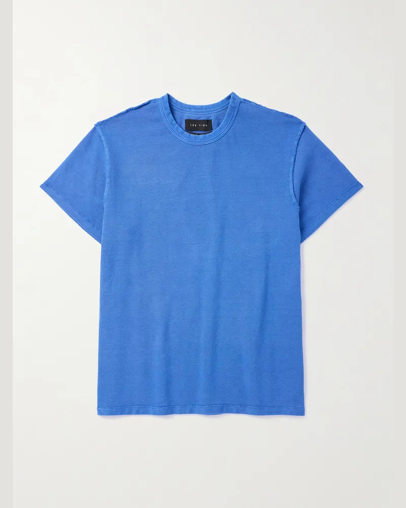 LES TIEN Inside Out T-Shirt aus Baumwoll-Piqué in Stückfärbung Blau