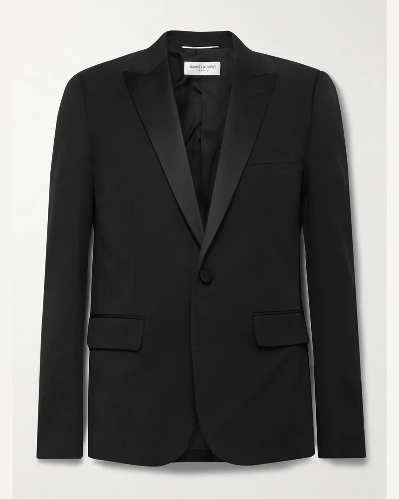 Saint Laurent Slim-Fit Satin-Trimmed Wool Blazer Black
