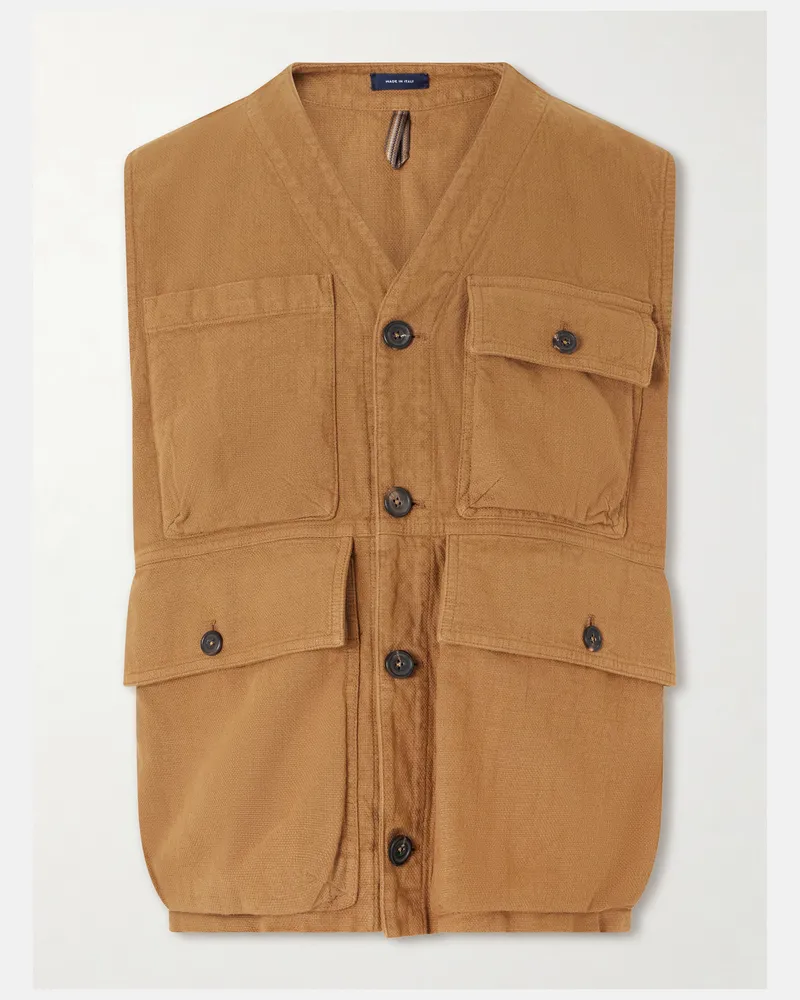 Drake's Cotton-Drill Utility Vest Brown