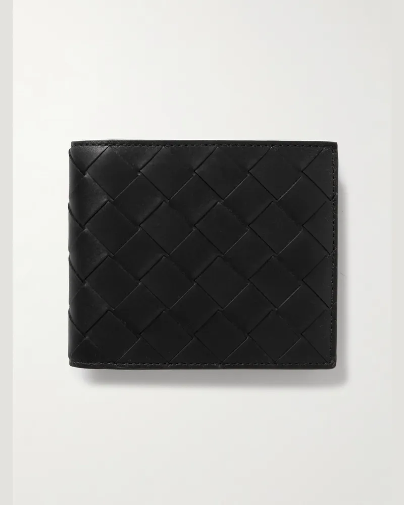 Bottega Veneta Aufklappbares Portemonnaie aus Intrecciato-Leder Schwarz