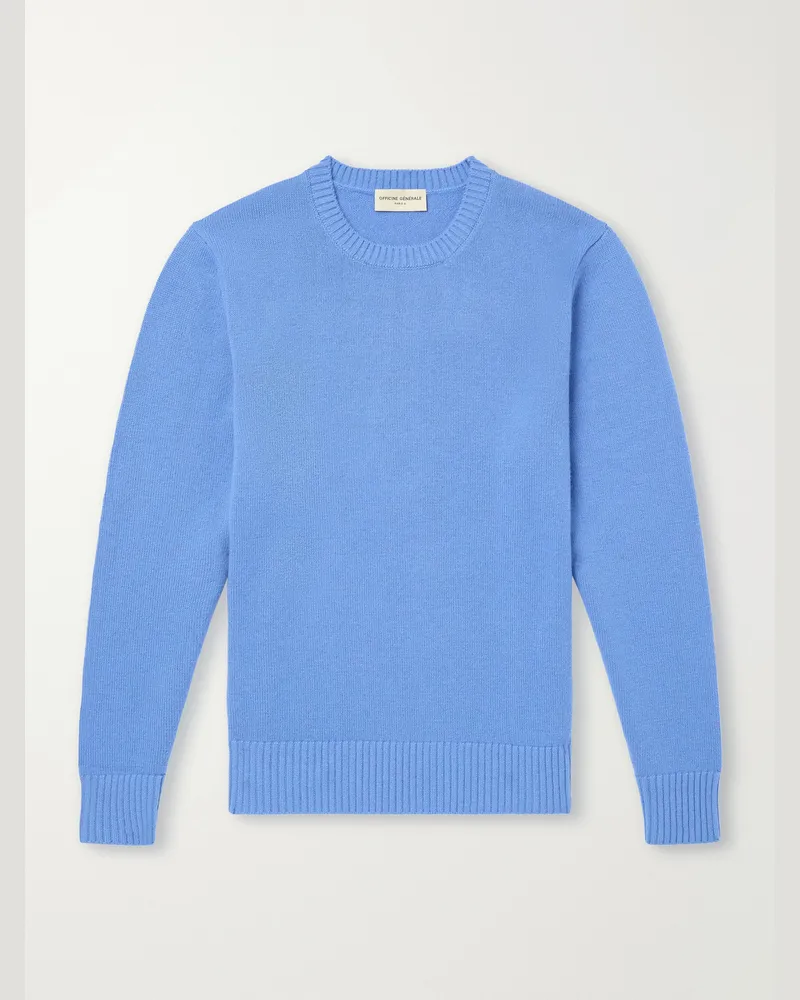 Officine Generale Mycrew Merino Wool and Cashmere-Blend Sweater Blue