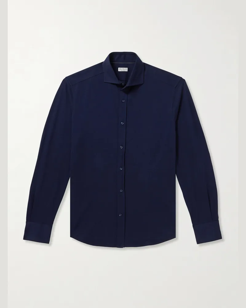 Brunello Cucinelli Hemd aus Baumwoll-Jersey Blau