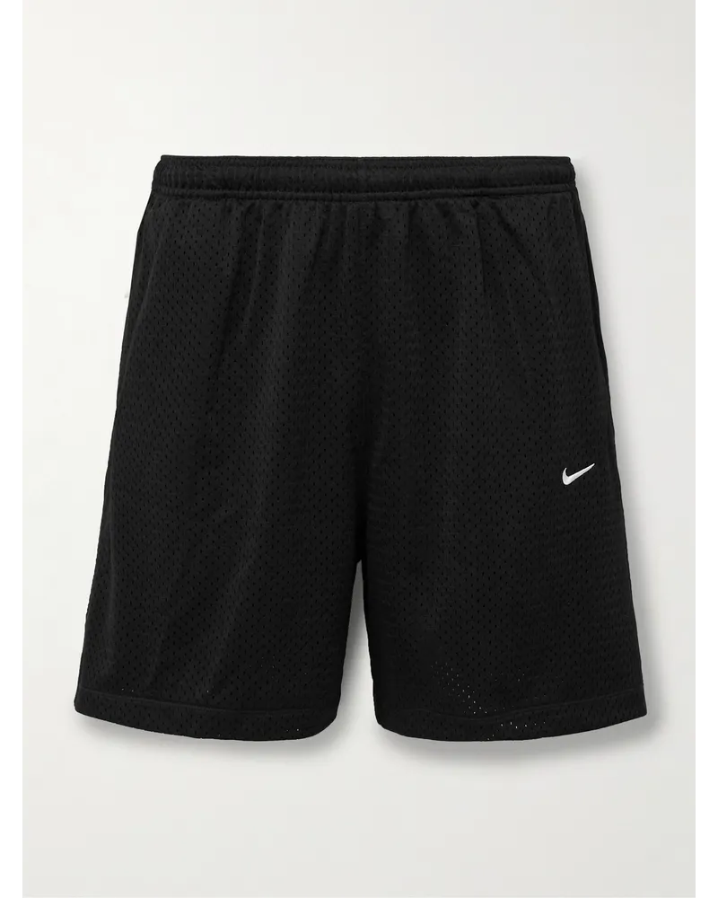 Nike Solo Swoosh gerade geschnittene Shorts aus Mesh mit Logostickerei Schwarz