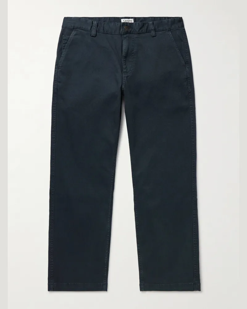 Corridor Straight-Leg Garment-Dyed Stretch-Cotton Twill Trousers Blue