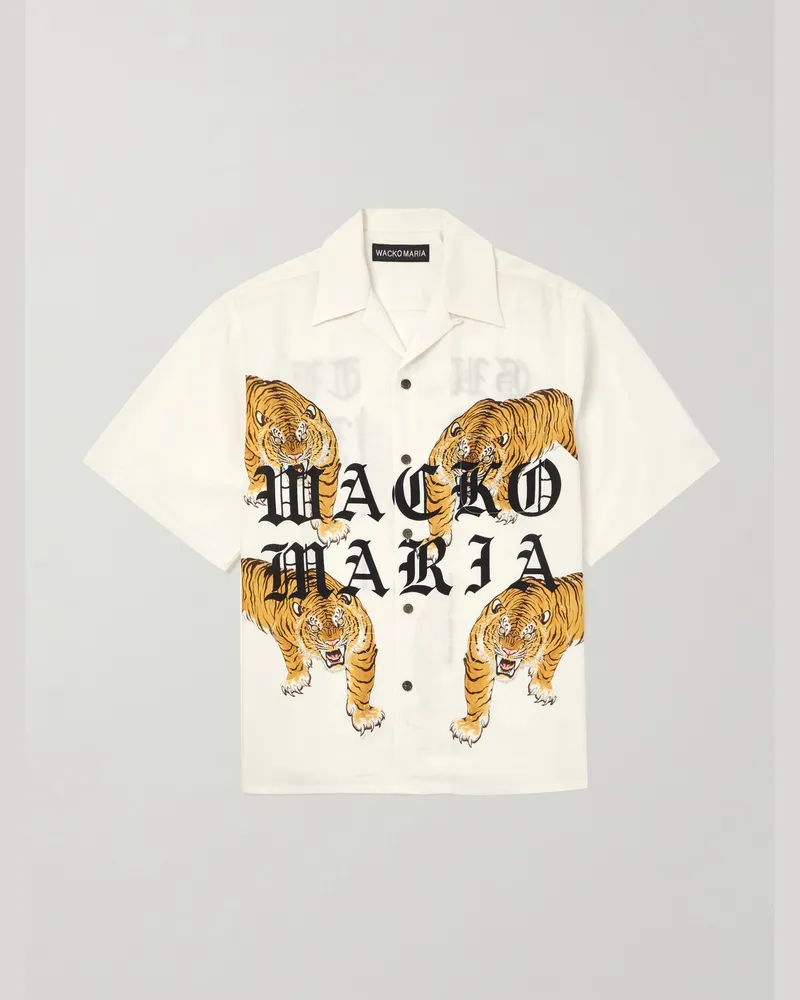 Wacko Maria Hemd aus recyceltem Tencel™ mit wandelbarem Kragen und Logoprint Weiß