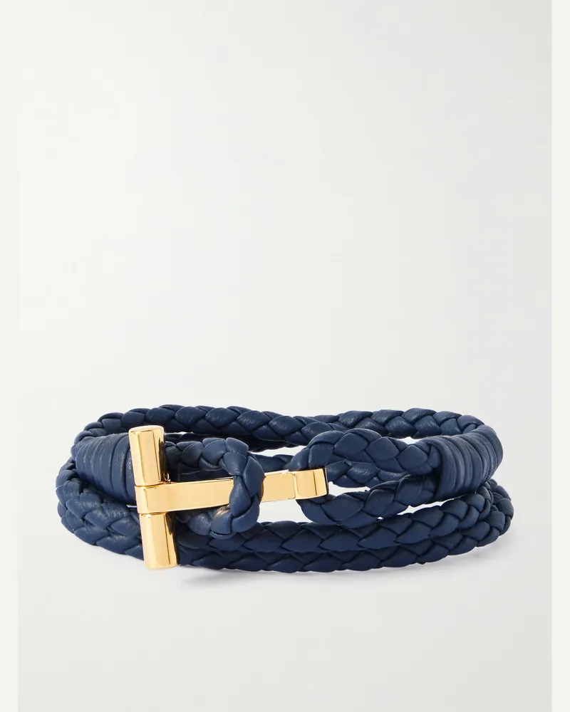 Tom Ford Wickelarmband aus Lederkordel mit vergoldetem Detail Blau