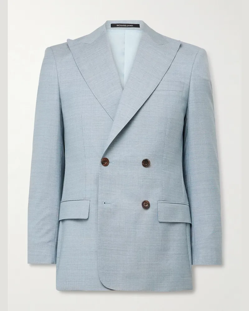 Richard James Hepworth Double-Breasted Wool Suit Jacket Blue
