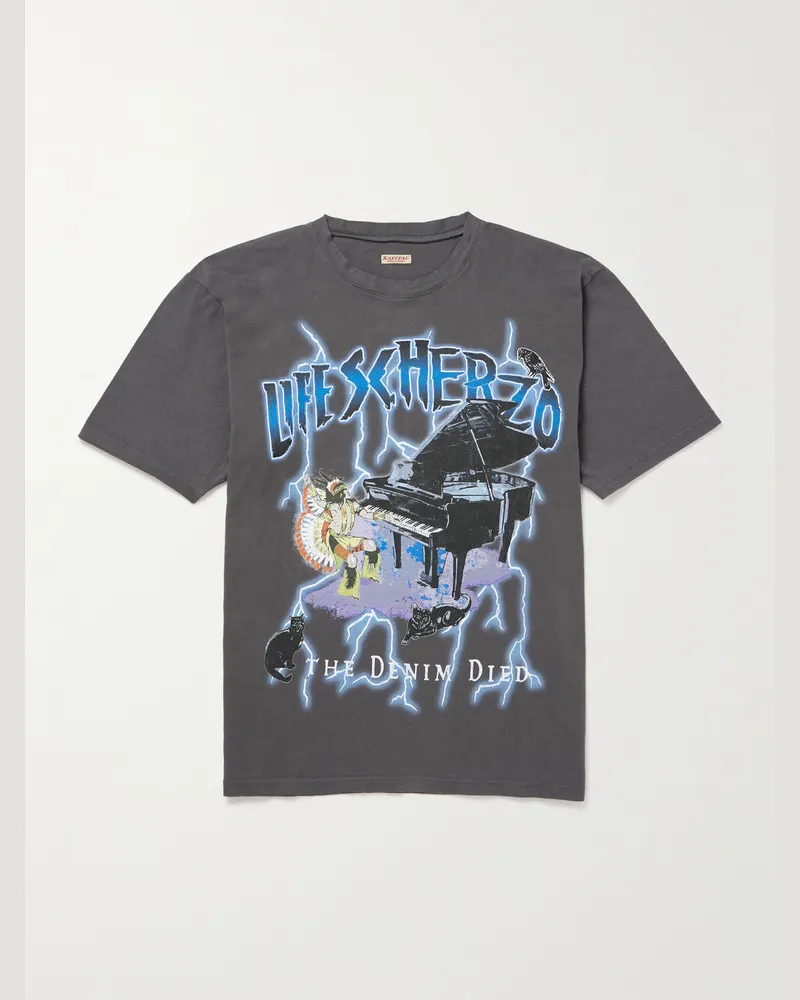 KAPITAL Printed Cotton-Jersey T-Shirt Gray