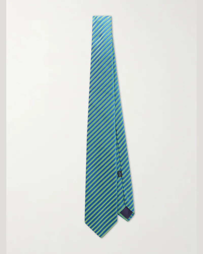 Charvet 8.5cm Striped Silk-Jacquard Tie Green