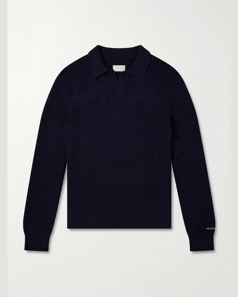 Aimé Leon Dore Ribbed Cotton-Blend Bouclé Polo Shirt Blue