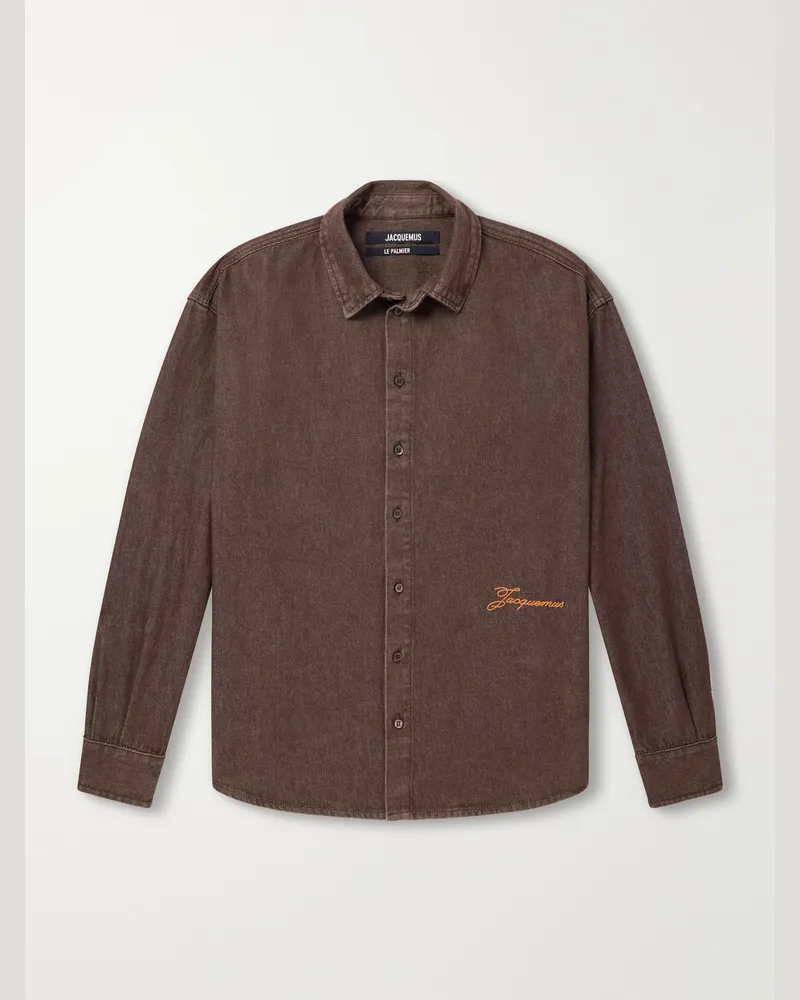 Jacquemus Simon Logo-Embroidered Denim Shirt Brown