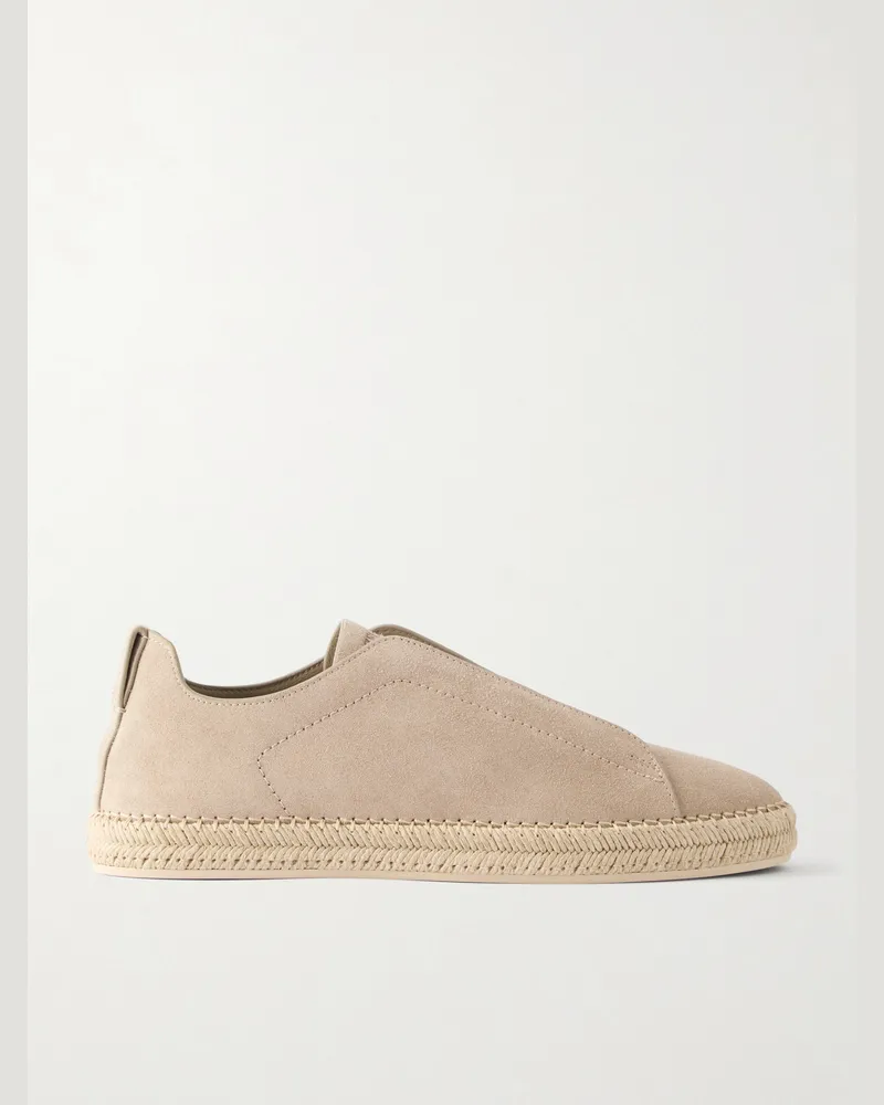 Ermenegildo Zegna Triple Stitch™ Leather-Trimmed Suede Slip-On Sneakers Neutrals