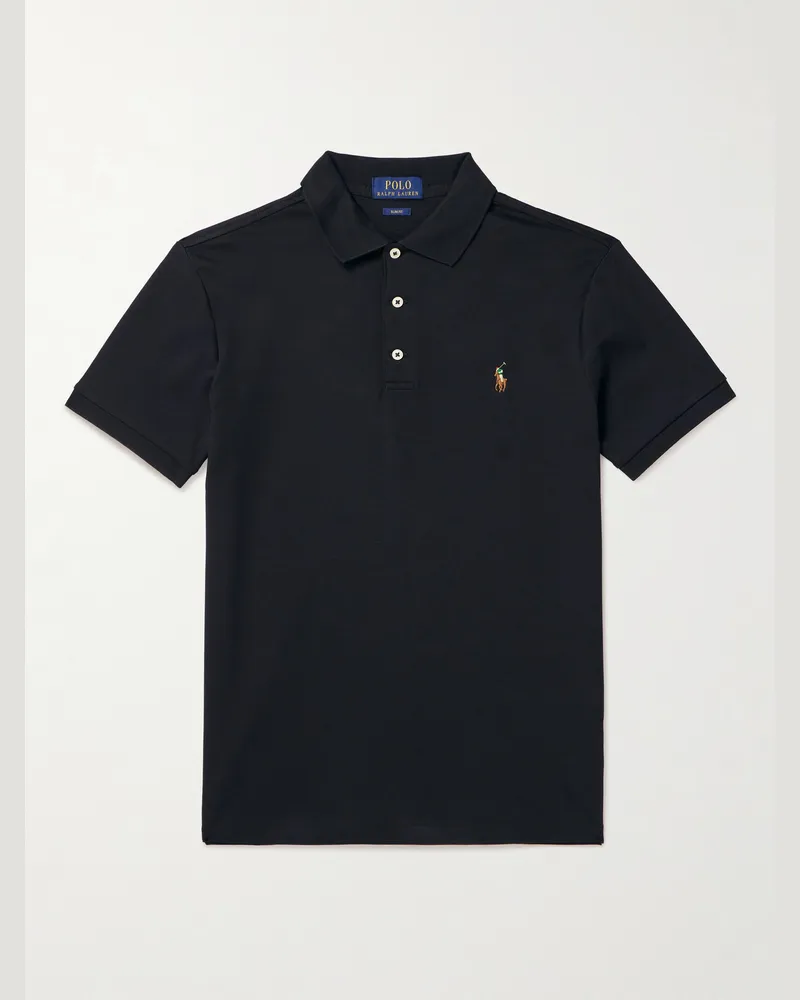 Ralph Lauren Schmal geschnittenes Polohemd aus Pima-Baumwolle mit Logostickerei Schwarz