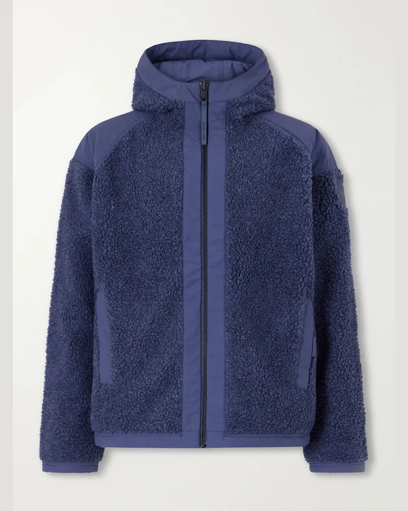 Canada Goose Alberni Reversible Hooded Ripstop-Trimmed Wool-Blend Fleece Bomber Jacket Blue