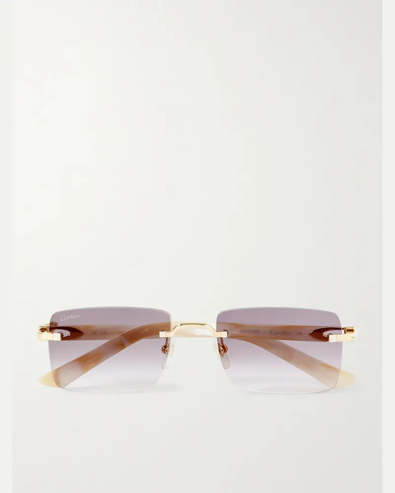 Cartier Signature C rahmenlose rechteckige Sonnenbrille mit goldfarbenen Details und Bügeln aus Azetat Gold