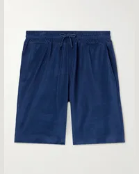 Loro Piana Gerade geschnittene Bermudashorts aus Chenille aus einer Baumwoll-Seidenmischung mit Kordelzugbund Blau