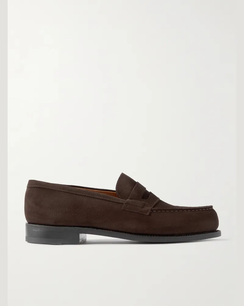 JM Weston 180 Moccasin Suede Penny Loafers Brown