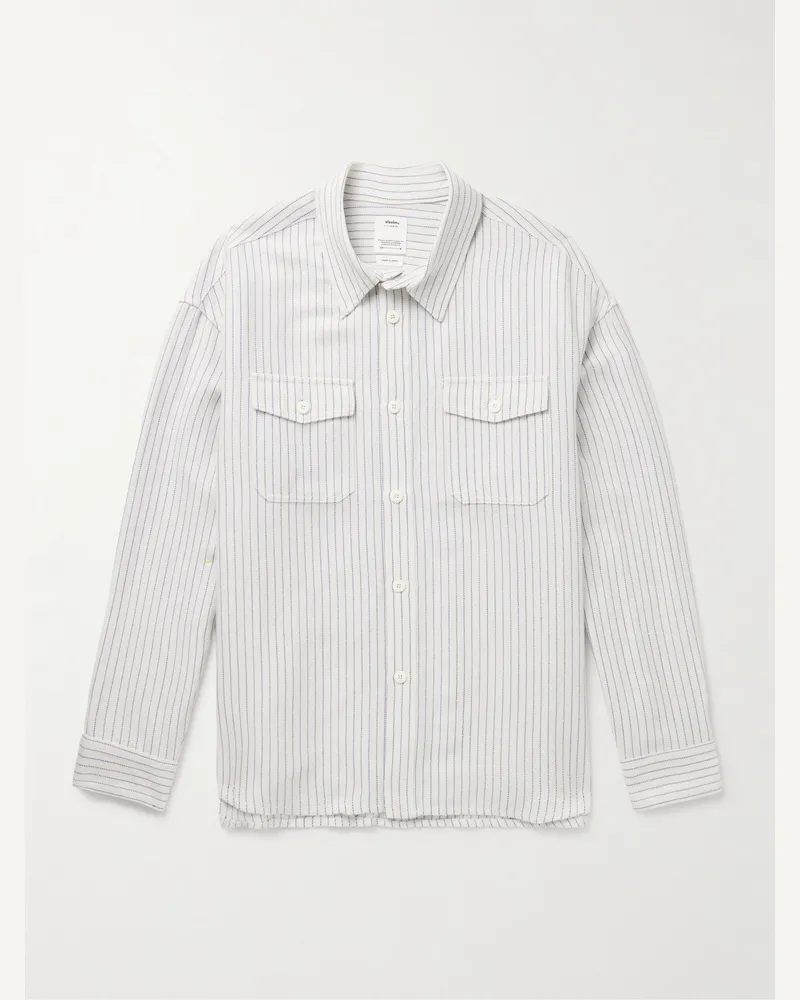 Visvim Lumber Hemd aus gestreiftem Twill aus einer Woll-Leinenmischung Weiß