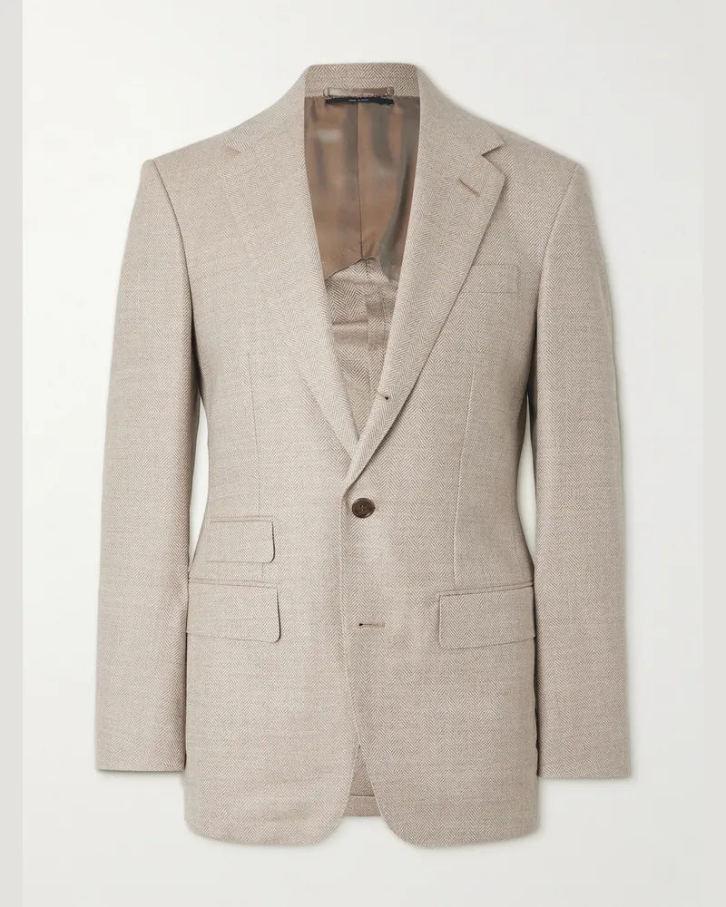 Dunhill Bourdon Sakko aus Wollflanell mit Fischgratmuster Neutral