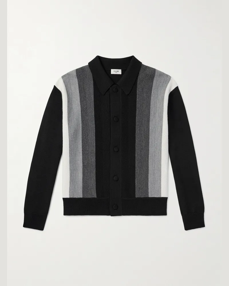 Celine Schmal geschnittener Cardigan aus Wolle mit Streifen Grau