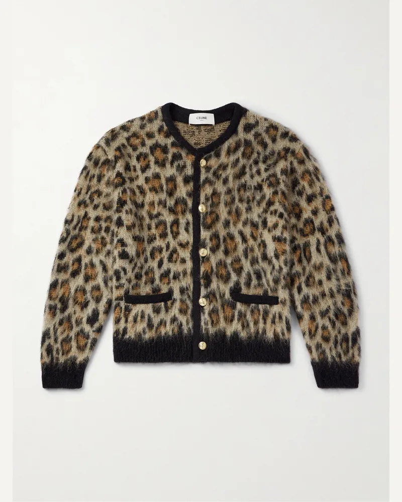 Celine Verkürzter Cardigan aus einer Mohairmischung mit Leopardenmuster Animal-print