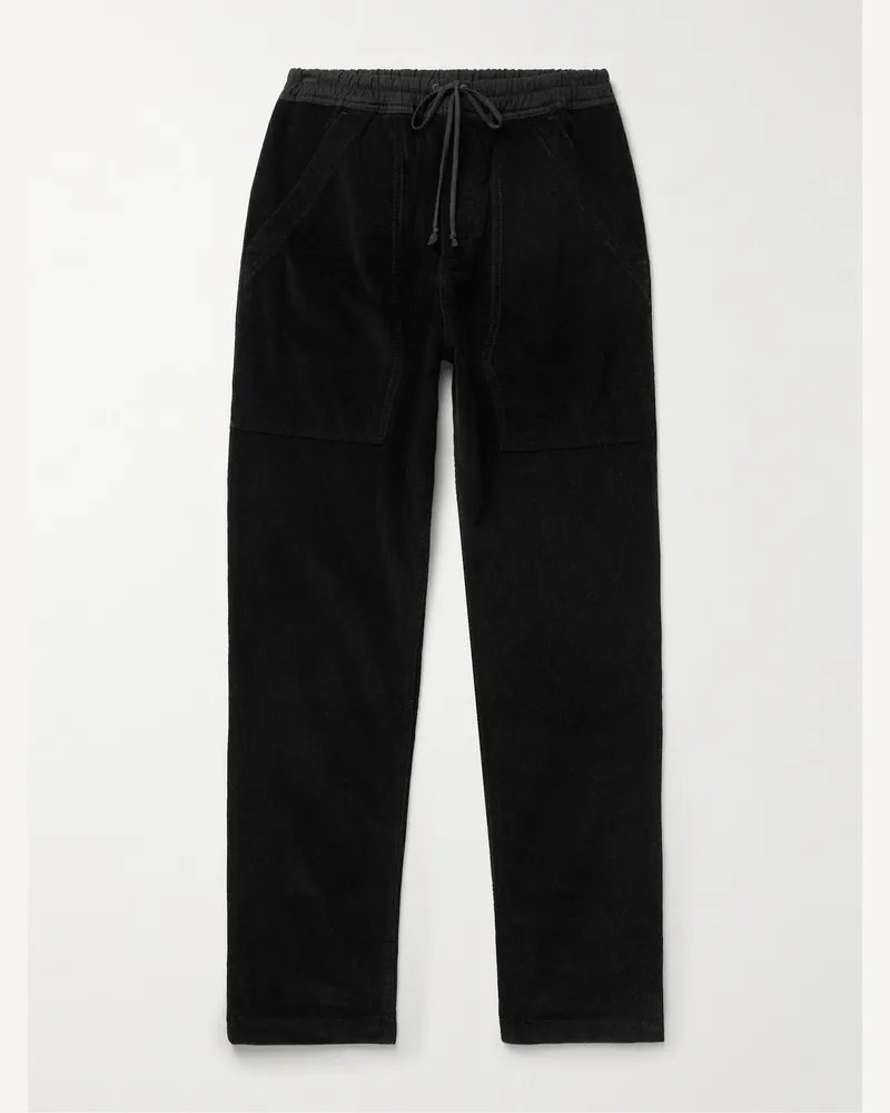 Saint Laurent Schmal und gerade geschnittene Hose aus Baumwollcord mit Kordelzugbund Schwarz