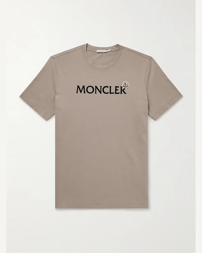 Moncler T-Shirt aus Baumwoll-Jersey mit Logoflockdruck und Applikation Neutral