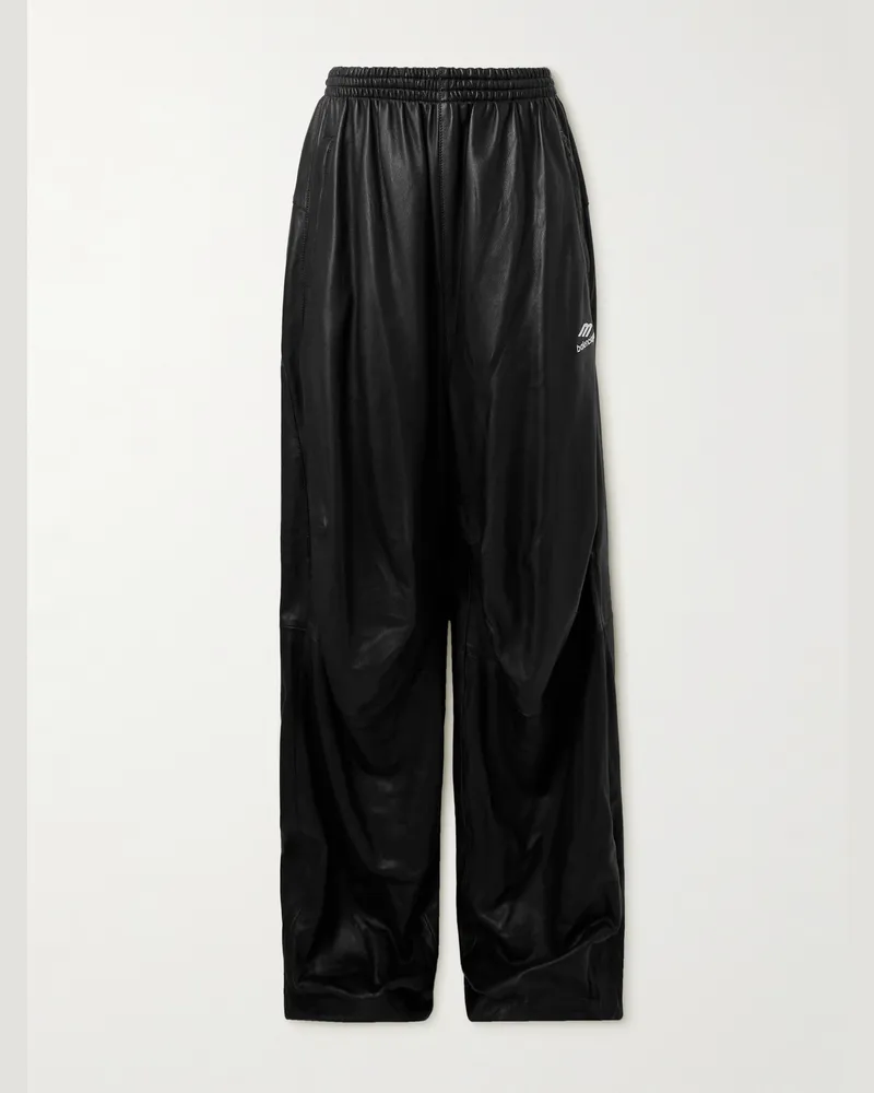 Balenciaga Weit geschnittene Jogginghose aus Leder mit Logostickerei Schwarz