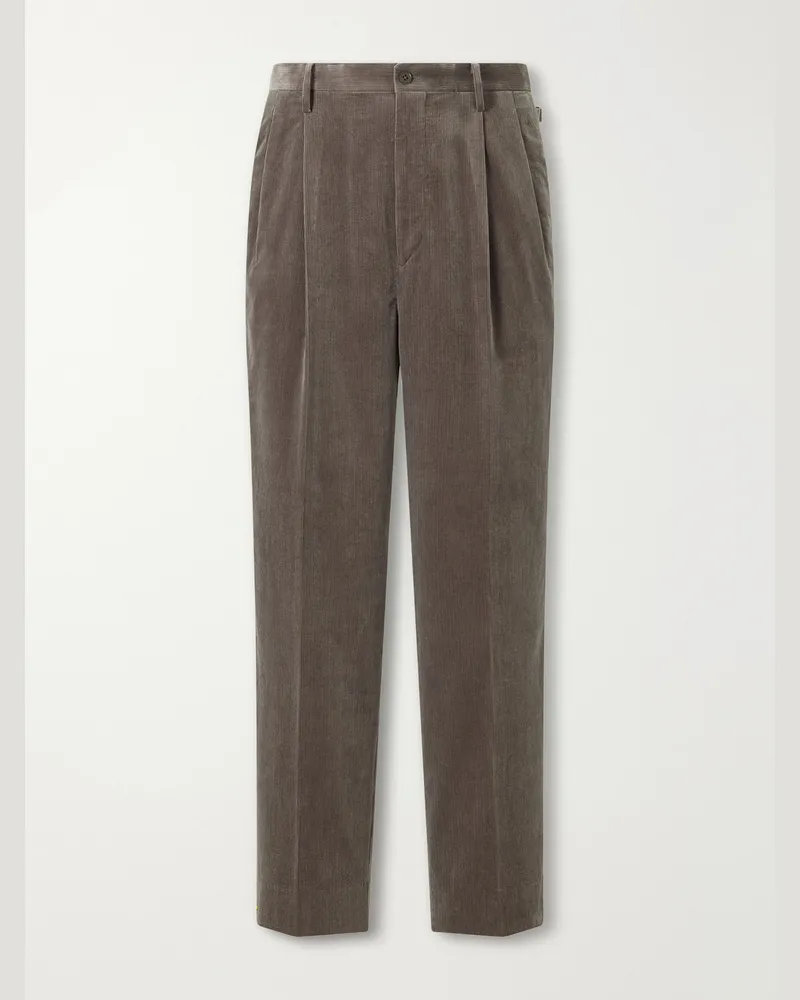 Kaptain Sunshine Straight-Leg Cotton-Corduroy Trousers Brown