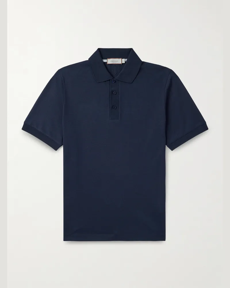 Canali Polohemd aus Piqué aus einer Baumwoll-Seidenmischung Blau
