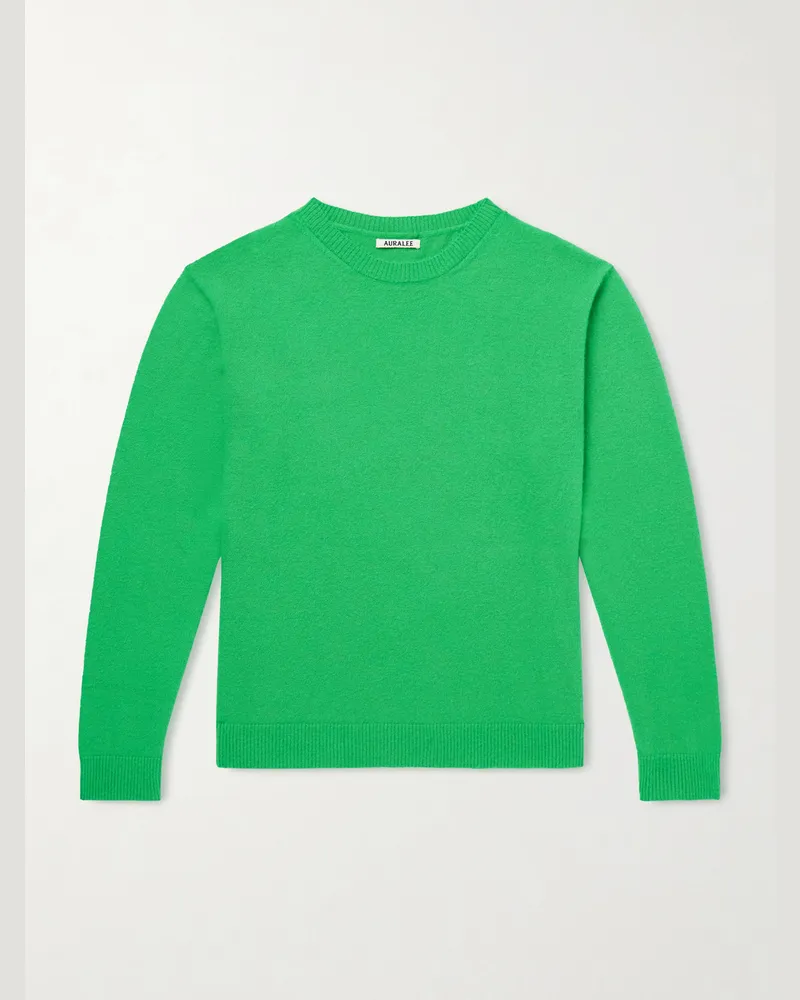 AURALEE Brushed Cashmere and Cotton-Blend Sweater Green