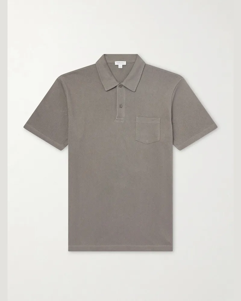 Sunspel Riviera Cotton-Mesh Polo Shirt Gray