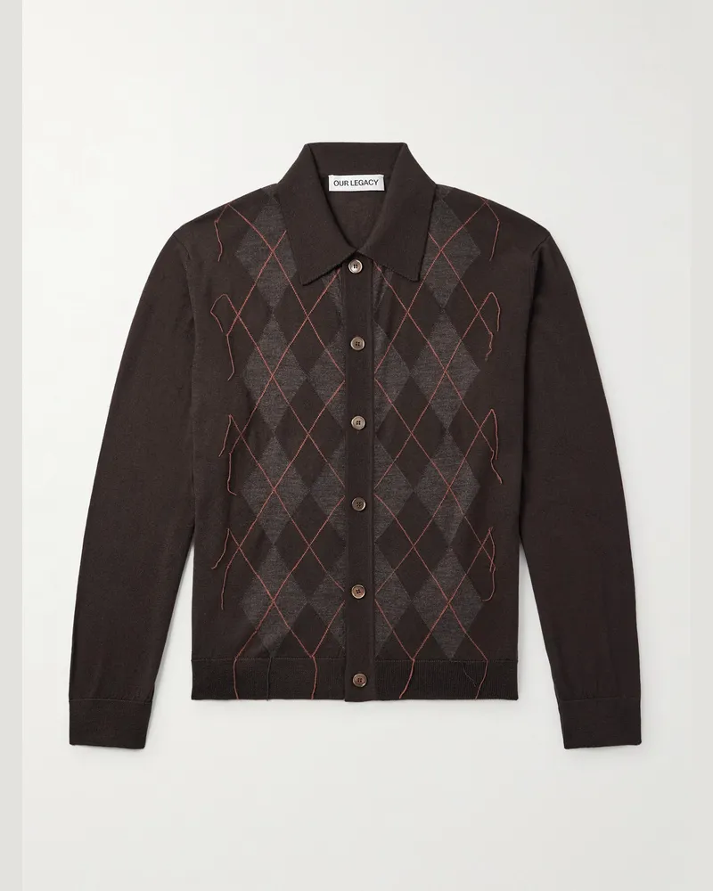 Our Legacy Evening Hemd aus Wolle mit Argyle-Muster Braun
