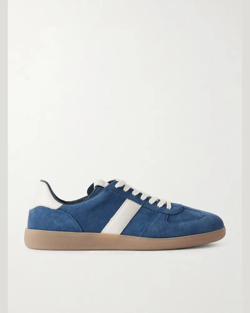 Tom Ford Archer Leather-Trimmed Suede Sneakers Blue